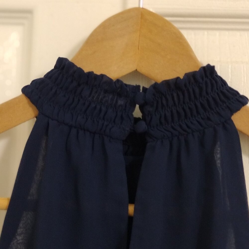 INC International Concepts Blue Halter Top Small Smocked Waist Flowy Blouse Chic - Picture 7 of 9
